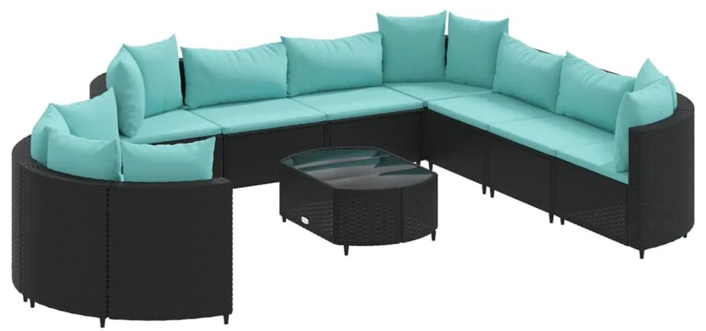 10 részes fekete polyrattan kerti ülőgarnitúra párnákkal