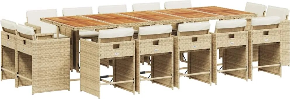 vidaXL 15 részes bézs polyrattan kerti étkezőgarnitúra párnákkal