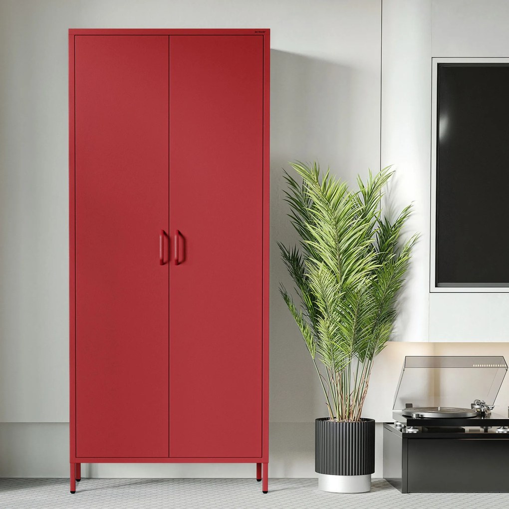 Gardróbszekrény FLAVIO, 800 x 1850 x 450 mm, Modern: piros