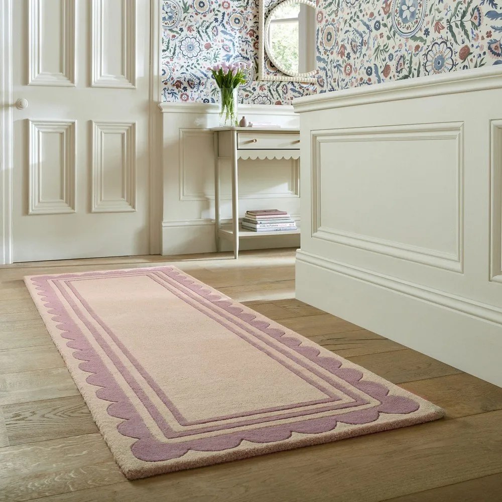 Lila-natúr színű kézi szövésű gyapjú futószőnyeg 80x230 cm Lois Scallop – Flair Rugs
