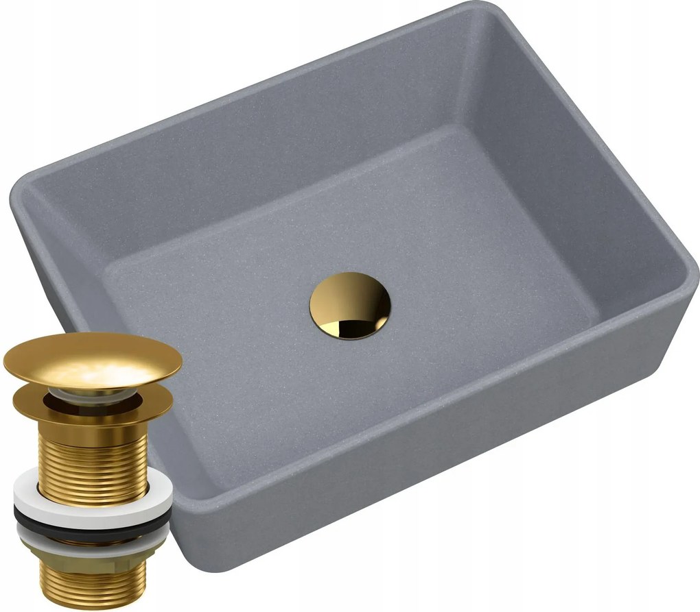 Mosdókagyló Gránit Asztali Szürke Dugó Arany