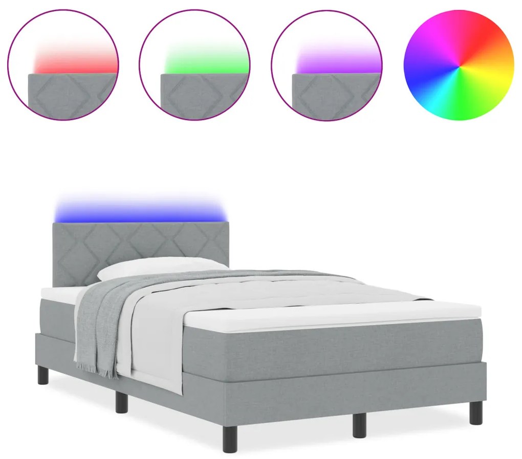 Box Spring Ágy Matraccal & LED Világosszürke 120x190 cm Szövet