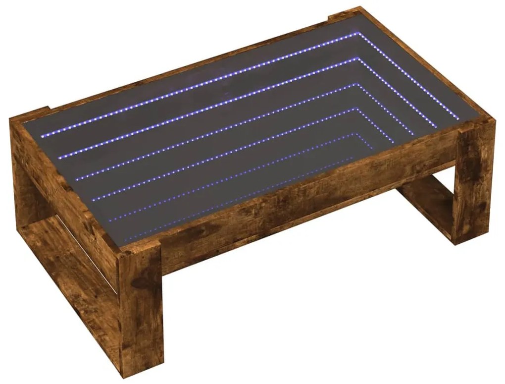 Füstös tölgy végtelen hatású LED-es dohányzóasztal 90x53x30 cm
