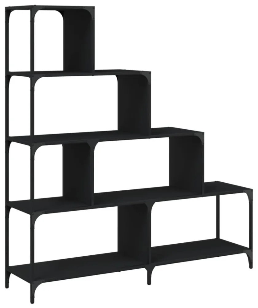 4 szintes fekete szerelt fa könyvespolc 139x33,5x149 cm