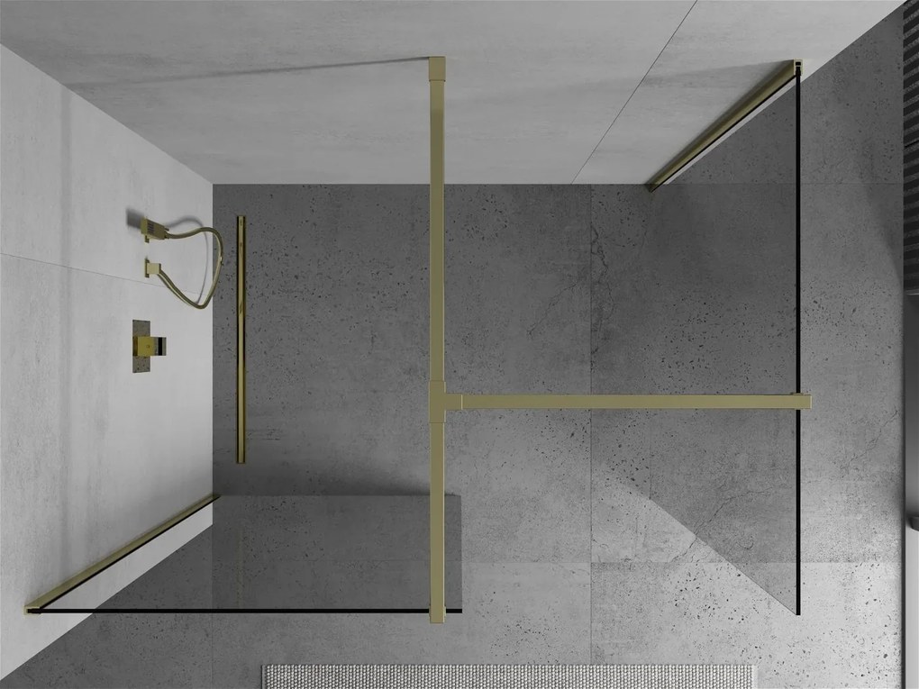 Mexen Kioto, 2 falas Walk-In zuhany paraván 145 x 110 cm, 8 mm átlátszó üveg, arany fényes profil, 800-145-202-50-00-110