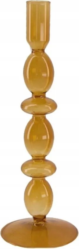 Mustárszínű üveg gyertyatartó 27cm