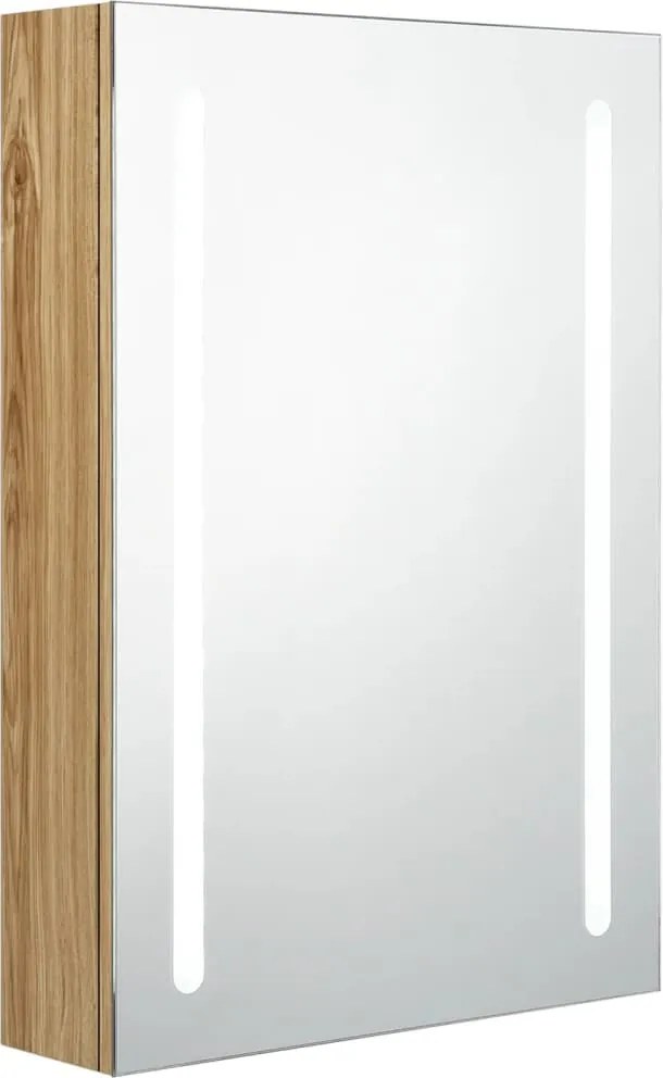 vidaXL tölgyszínű LED-es tükrös fürdőszobaszekrény 50 x 13 x 70 cm