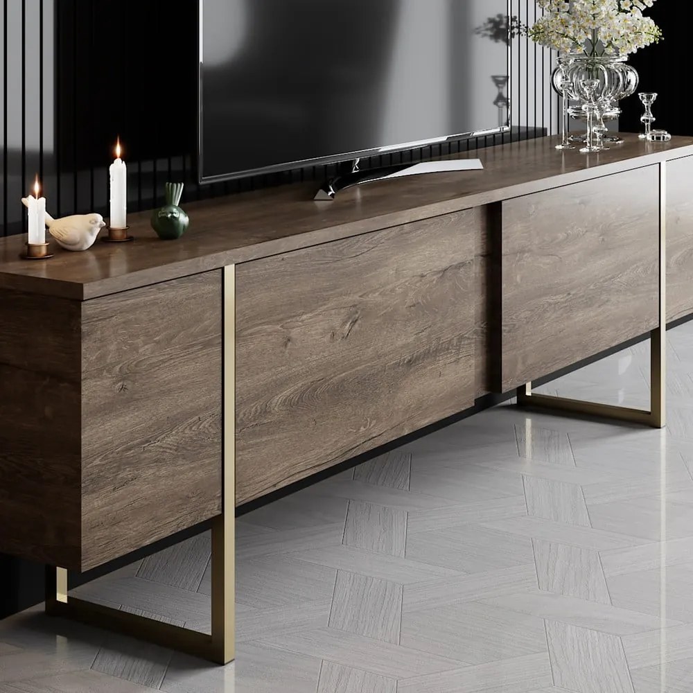 Natúr színű TV-állvány diófa dekorral 180x30 cm Luxe – Kalune Design