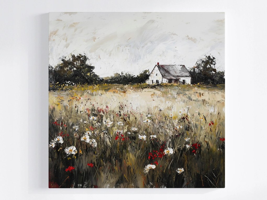 Poszter Tájkép Falu Lengyel Ház Rét Virágok Természet 40x40