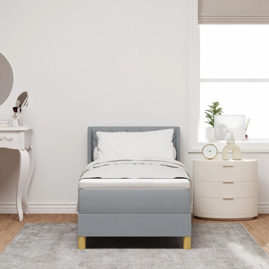 Boxspring ágy matraccal, világosszürke, 80 x 200 cm, szövet