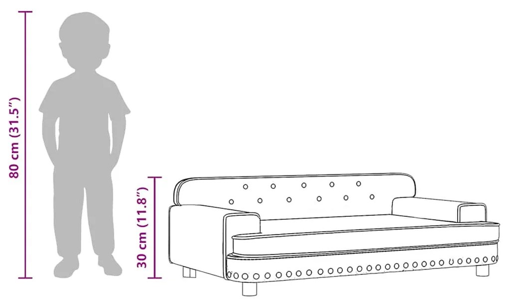 kávészínű gyerek műbőrkanapé 90 x 53 x 30 cm