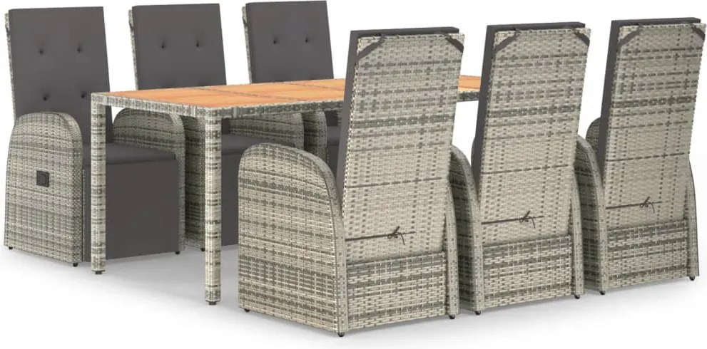 vidaXL 7 részes szürke polyrattan kerti étkezőgarnitúra párnával