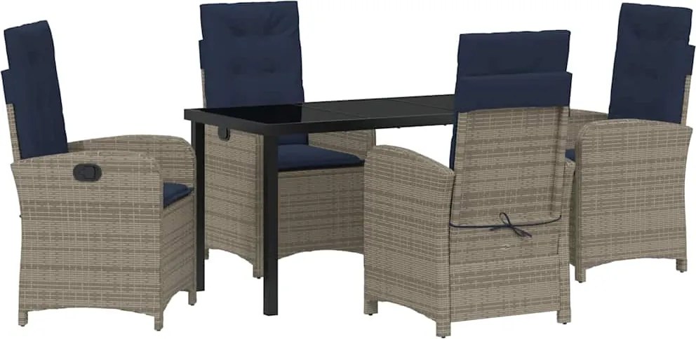 vidaXL Kert étkező szett párnával 5 pcs Szürke polirattan