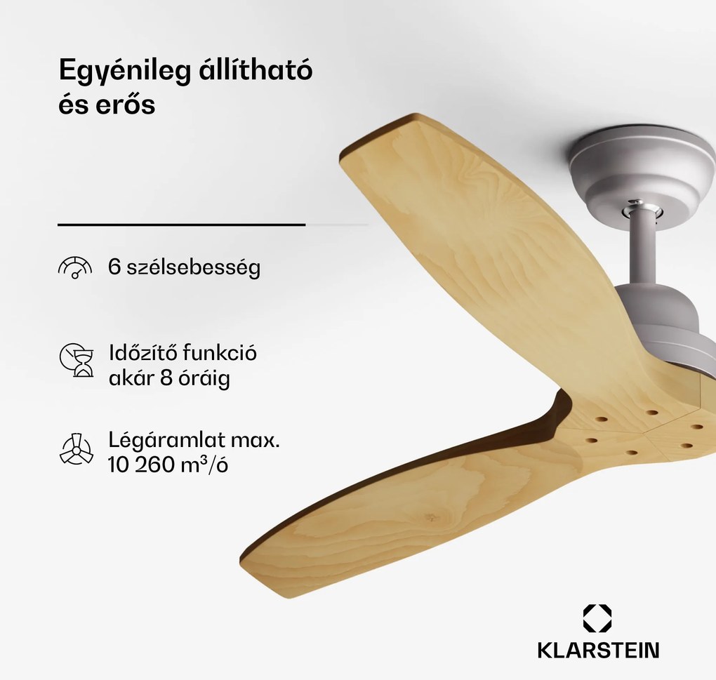 Santa Elena Smart 52", Ø 132 cm mennyezeti ventilátor, 9 060 m³/ó, valódi fa lapátok, 6 sebesség beállítás, távirányító
