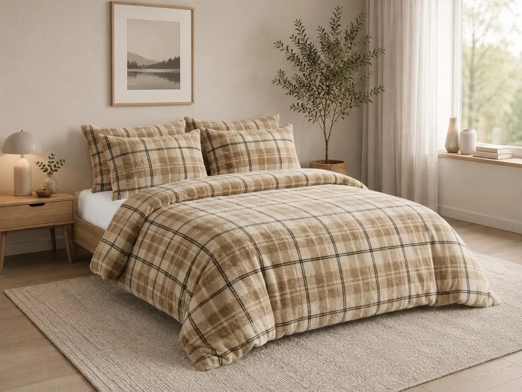Mikroplüss ágyneműhuzat PLAID krémszínű Ágyneműhuzat mérete: 70 x 90 cm | 140 x 200 cm