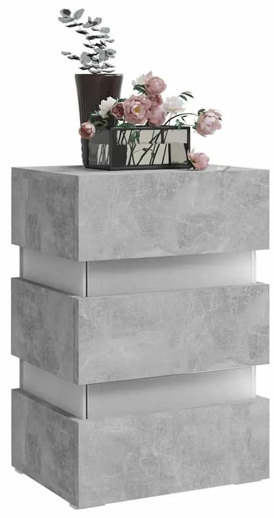 Betonszürke szerelt fa LED-es éjjeliszekrény 45 x 35 x 67 cm