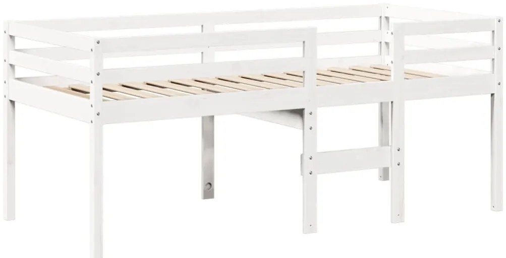 fehér tömör fenyőfa magasított ágy tetővel 75 x 190 cm