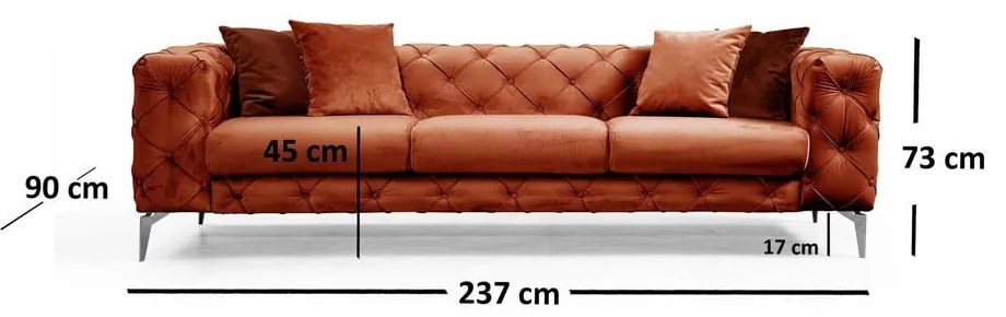 Narancssárga bársony kanapé 237 cm Como – Artie