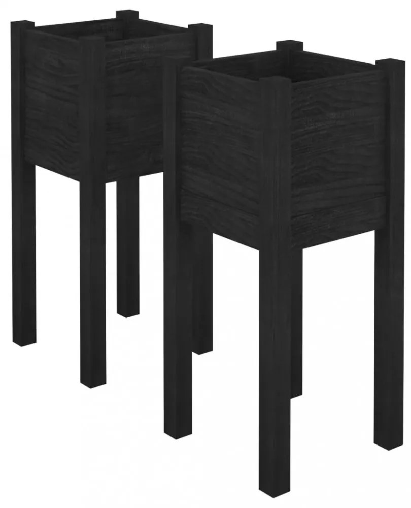 2 db fekete tömör fenyőfa kerti virágtartó 31 x 31 x 70 cm