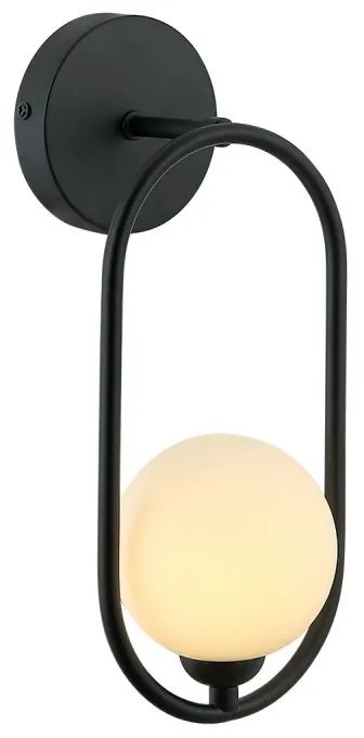 ITALUX LUPUS WL-3965-1-BL fekete falikar fehér üveggömbbel – modern design világítás nappaliba és hálószobába