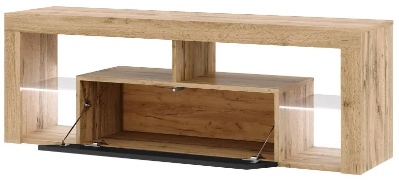 FLY TV Állvány Matt Fekete/Wotan Tölgy Színben Led világítással