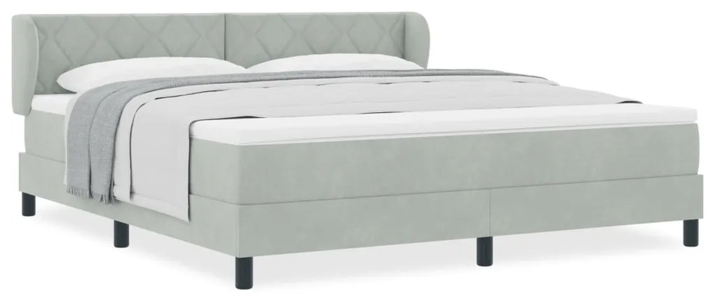 Boxspring Ágy Matrac Világosszürke 180x200 cm, Bársonyos