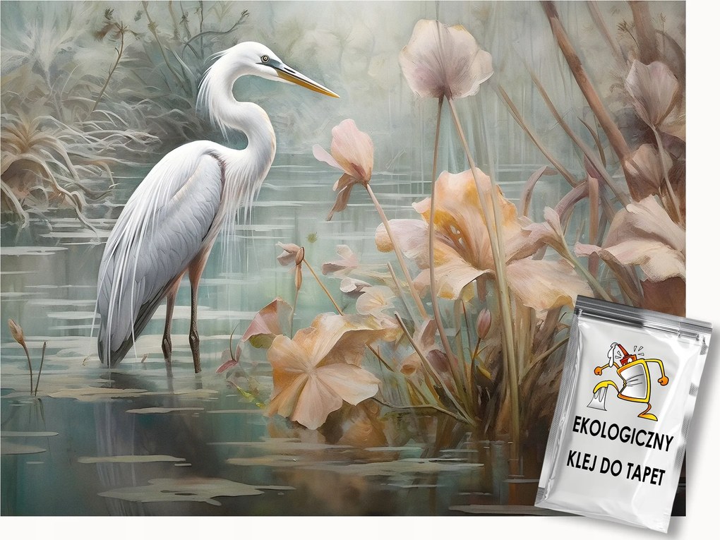 Fotótapéta Flizelina Természet Tó Virágok Madár Kócsag 250x175 ragasztó