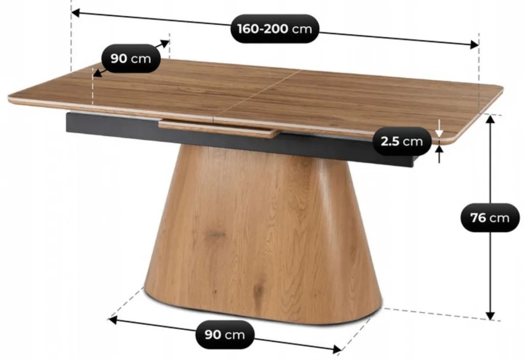 Tölgyhatású Bővíthető Kerámia Étkezőasztal LIZBONA 160-200 cm