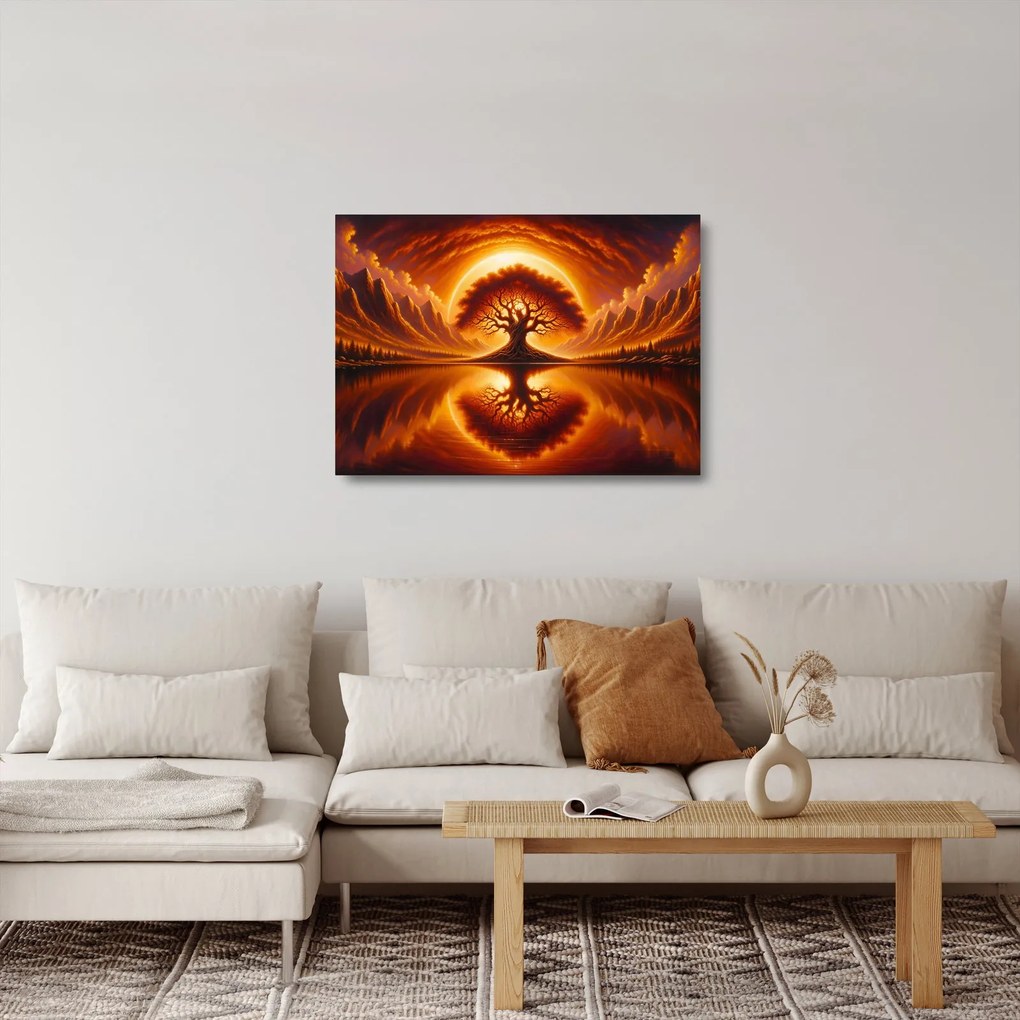 Üveg kép – Fa a véres napban (70x50 cm)