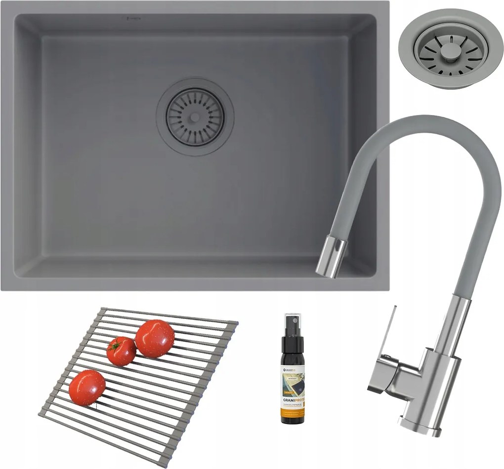 Gránit mosogató pult alá Manado 60 szürke csaptelep szett