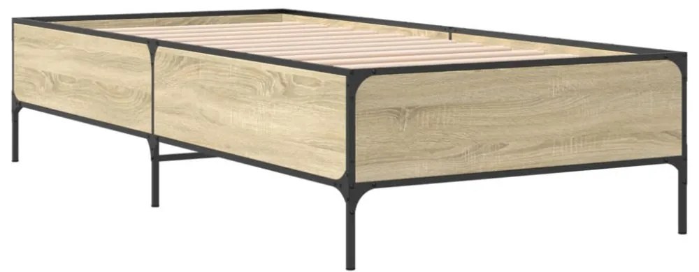 sonoma tölgyszínű szerelt fa és fém ágykeret 90 x 200 cm