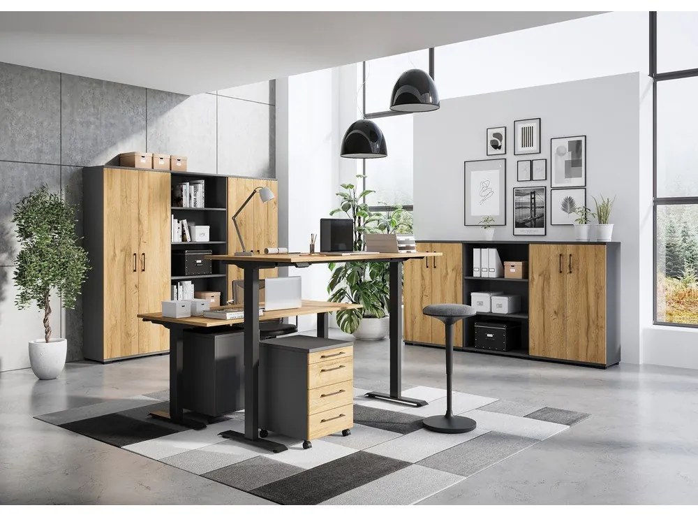 Íróasztal elektromosan állítható magassággal, tölgyfa dekoros asztallappal 80x180 cm Agenda – Germania