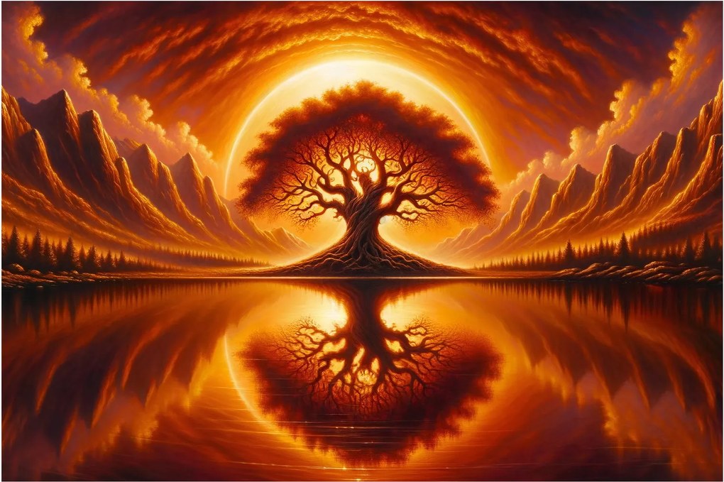 Kép – Fa a véres napban (90x60 cm)