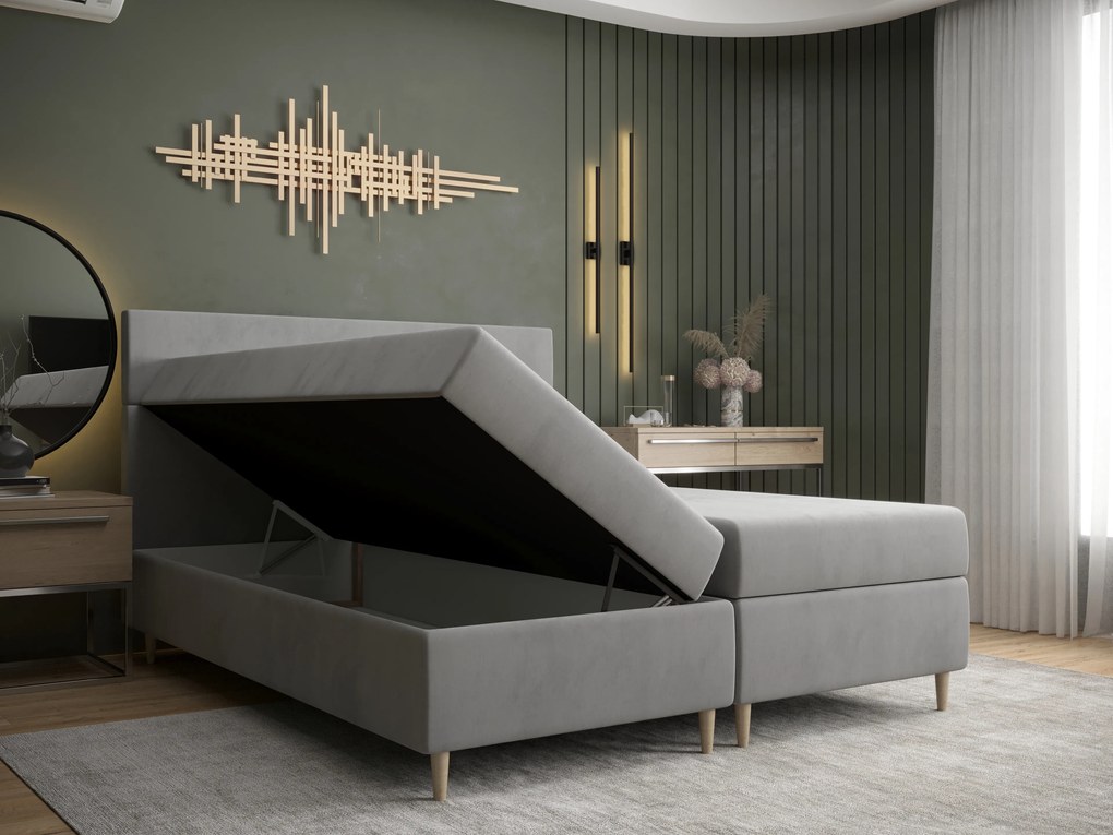 Franciaágy Boxspring 160 cm Flu (világos rózsaszín) (matraccal és tárolóhellyel). 1046551