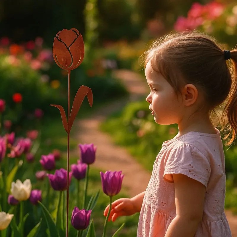 Tulipános lézervágott leszúrható kerti dekoráció, 37 cm