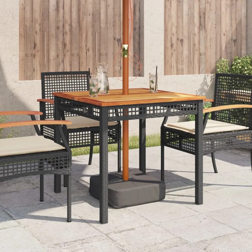 fekete polyrattan és akácfa kerti asztal 80 x 80 x 75 cm