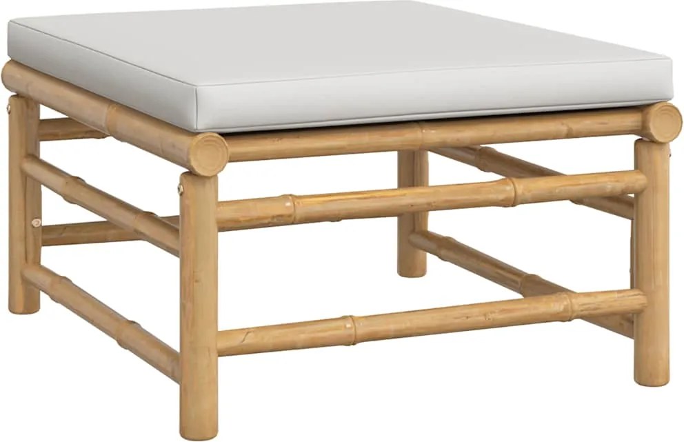 vidaXL bambusz kerti lábtartó világosszürke párnával