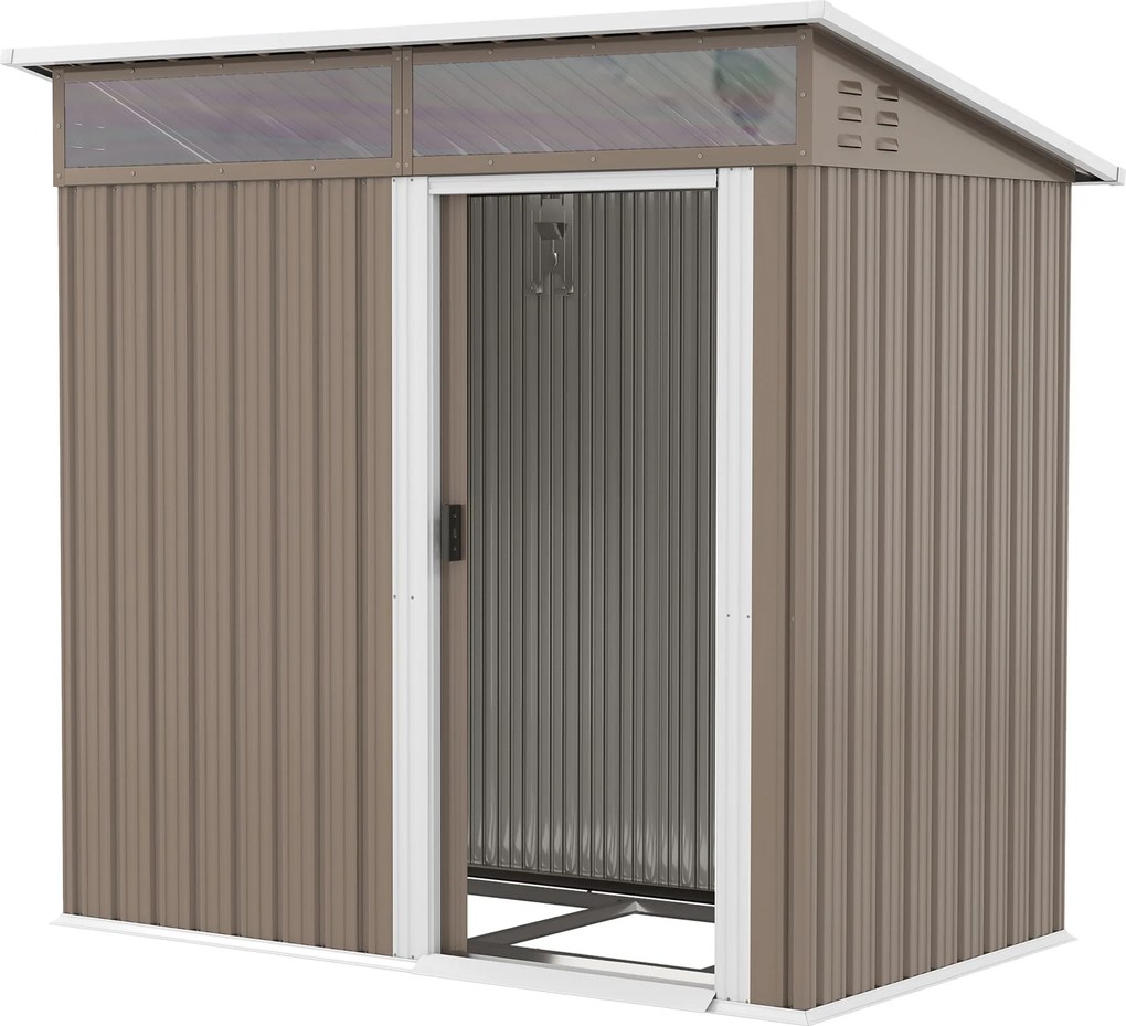 Outsunny Kerti Kültéri Tároló 1.9m² 195x122x182 cm Kültéri Kertitároló Megerősített Alapval (Padló NEM Tartozék) Csúszóajtós Ablakos Tároló Teraszra P