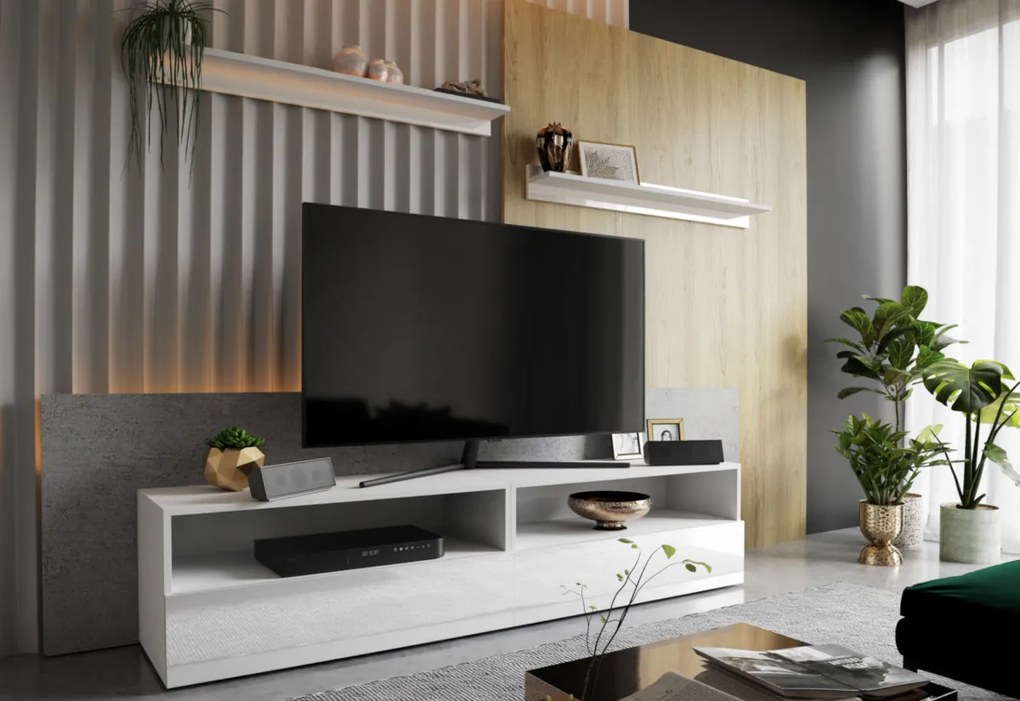 ELPASO 48 nappali fal + Led világítás, fehér/magasfényű fehér