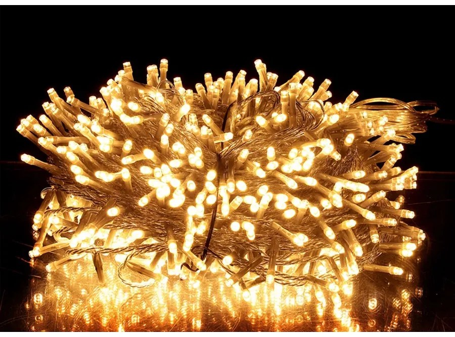800 LED-es BOA fényfüzér, kültéri-beltéri hálózati, 8 világítási móddal, átlátszó vezetékes, extra meleg fehér LED-del, 16 m, IP44