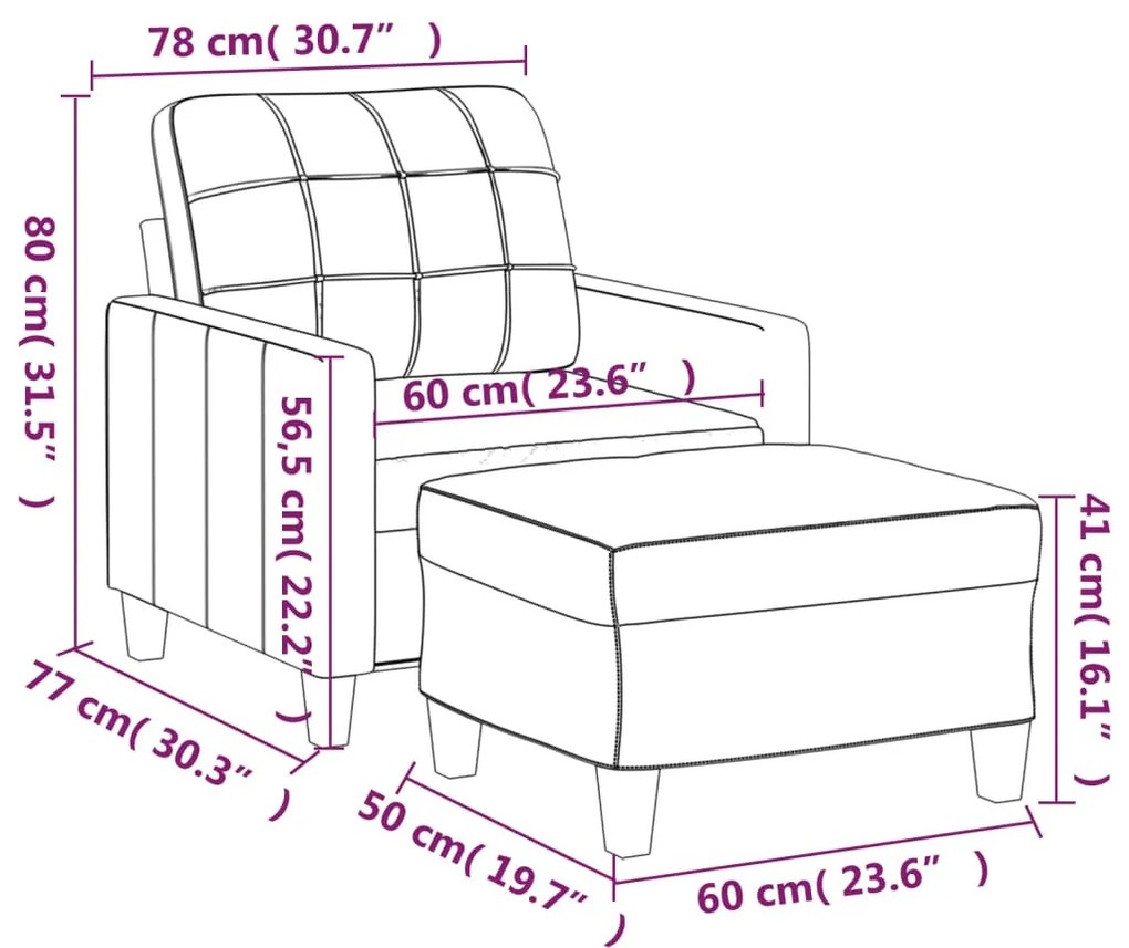 fekete műbőr kanapéfotel lábtartóval 60 cm