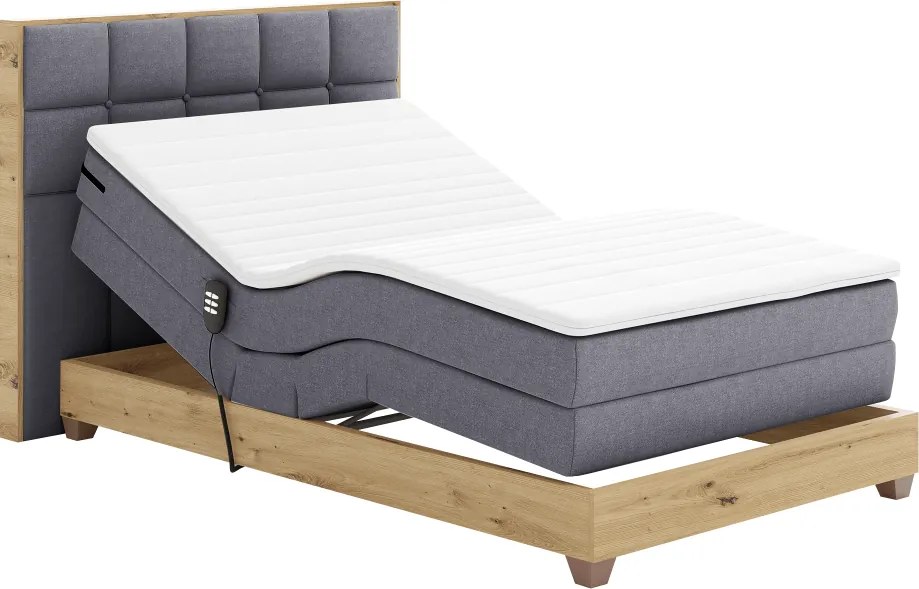 Elektromos állítható ágy, boxspring, sötétszürke/artisan tölgy, 120x200, TIANA