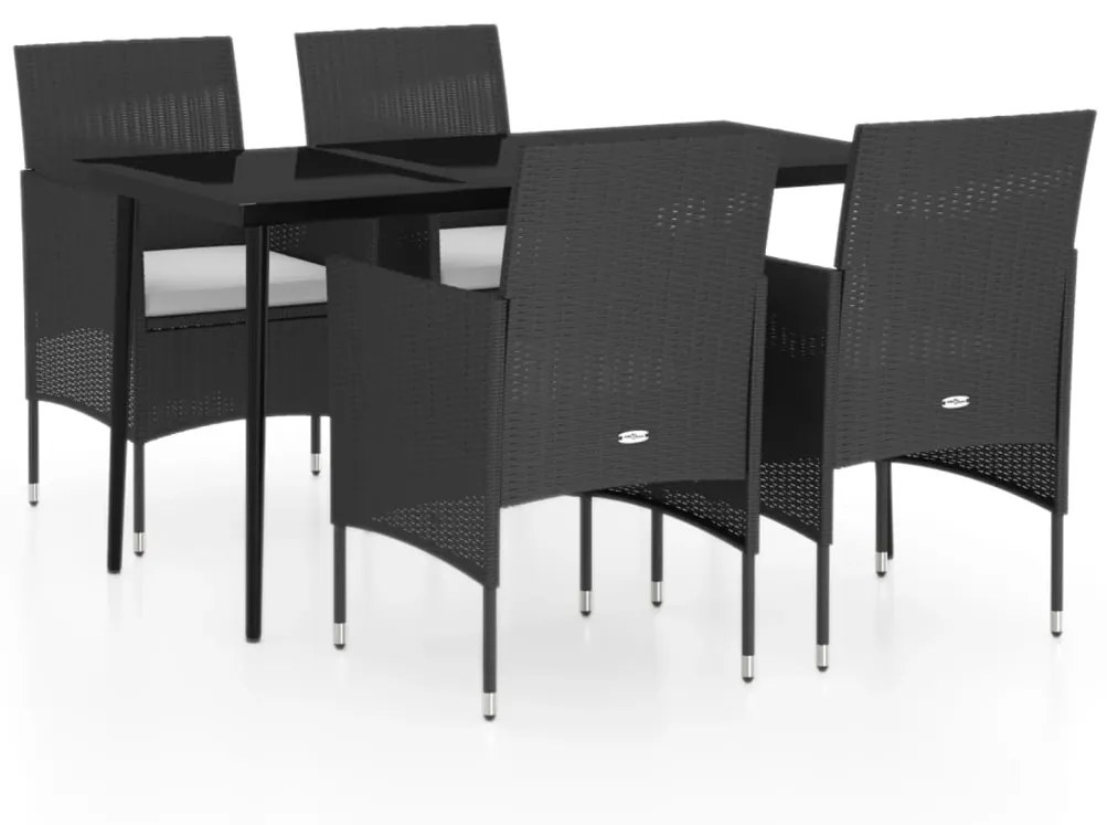 vidaXL 5 részes fekete kerti étkezőgarnitúra párnákkal