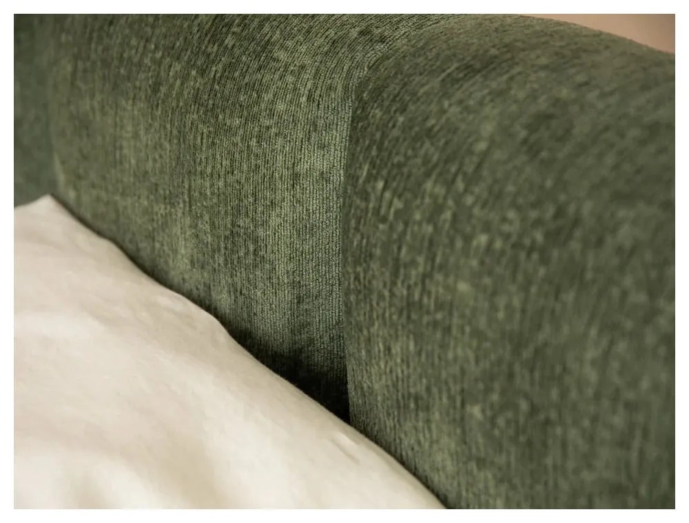 Zöld kárpitozott ágyneműtartós franciaágy ágyráccsal 200x200 cm Lupine – Micadoni Home