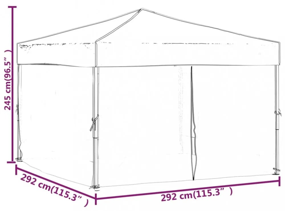 antracitszürke összecsukható partisátor oldalfalakkal 3 x 3 m