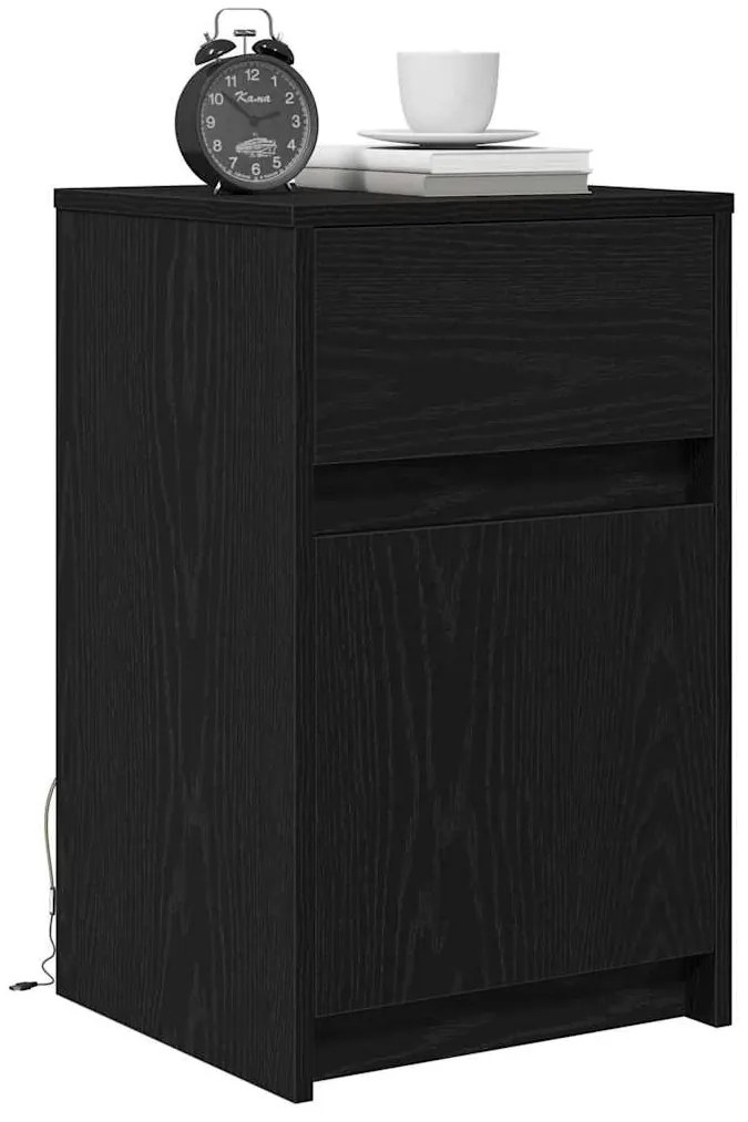 LED Éjjeli Szekrény fiókkal Musta tammi 38 x 34 x 61 cm Faanyag