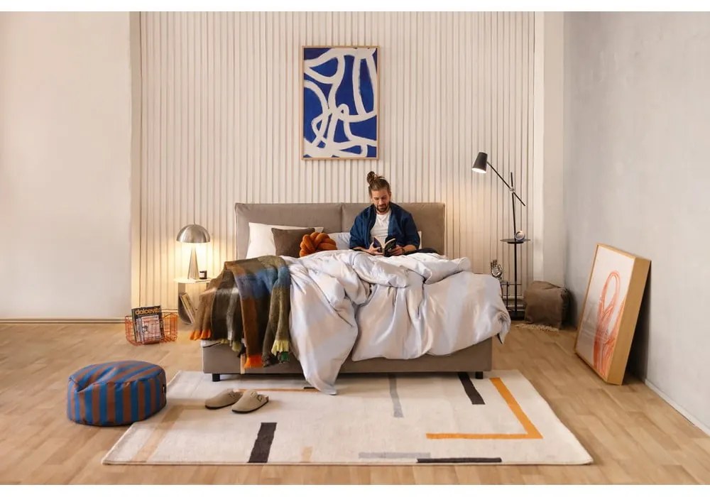 Szürkésbarna kárpitozott ágyneműtartós franciaágy ágyráccsal 180x200 cm Myra Pillow – Bonami Selection