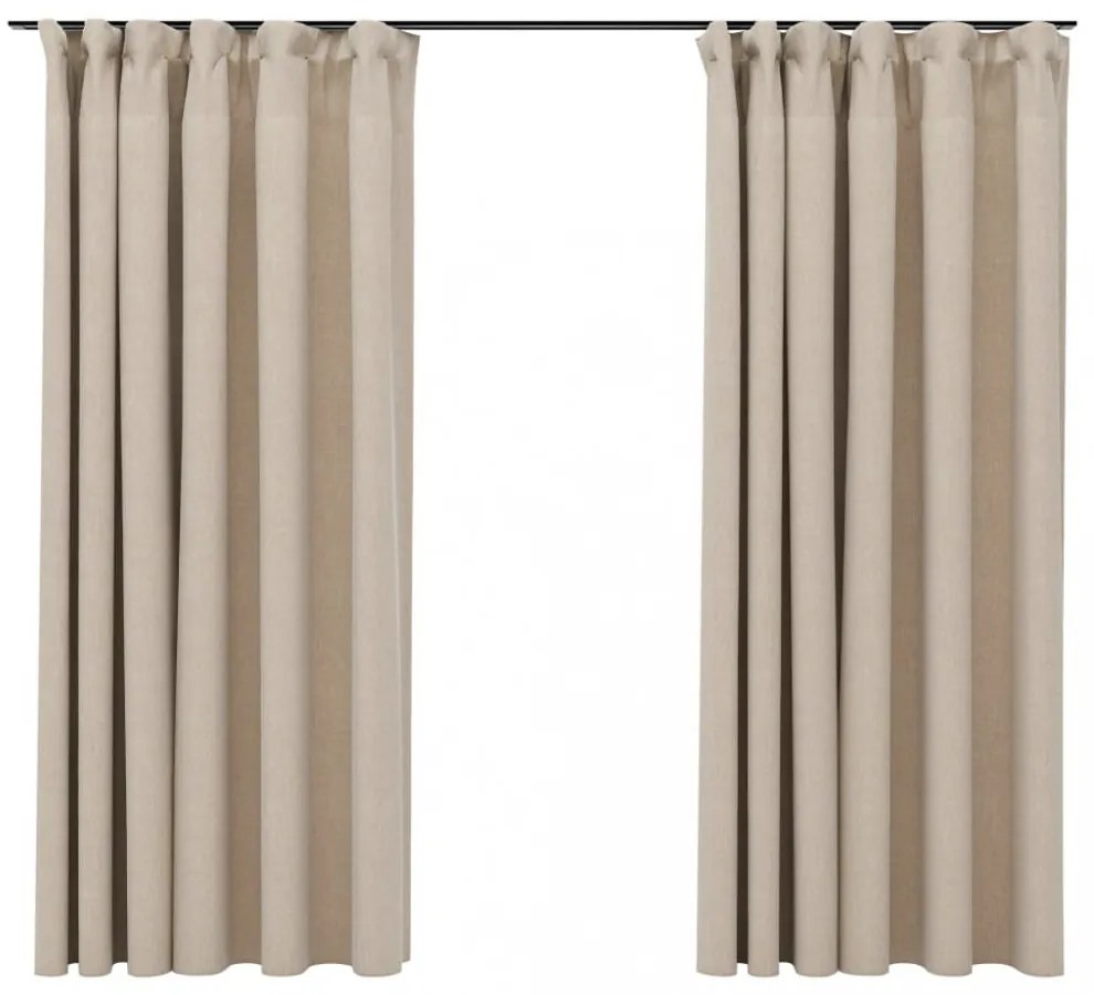 vidaXL 2 db bézs vászonhatású sötétítőfüggöny kampókkal 140 x 175 cm