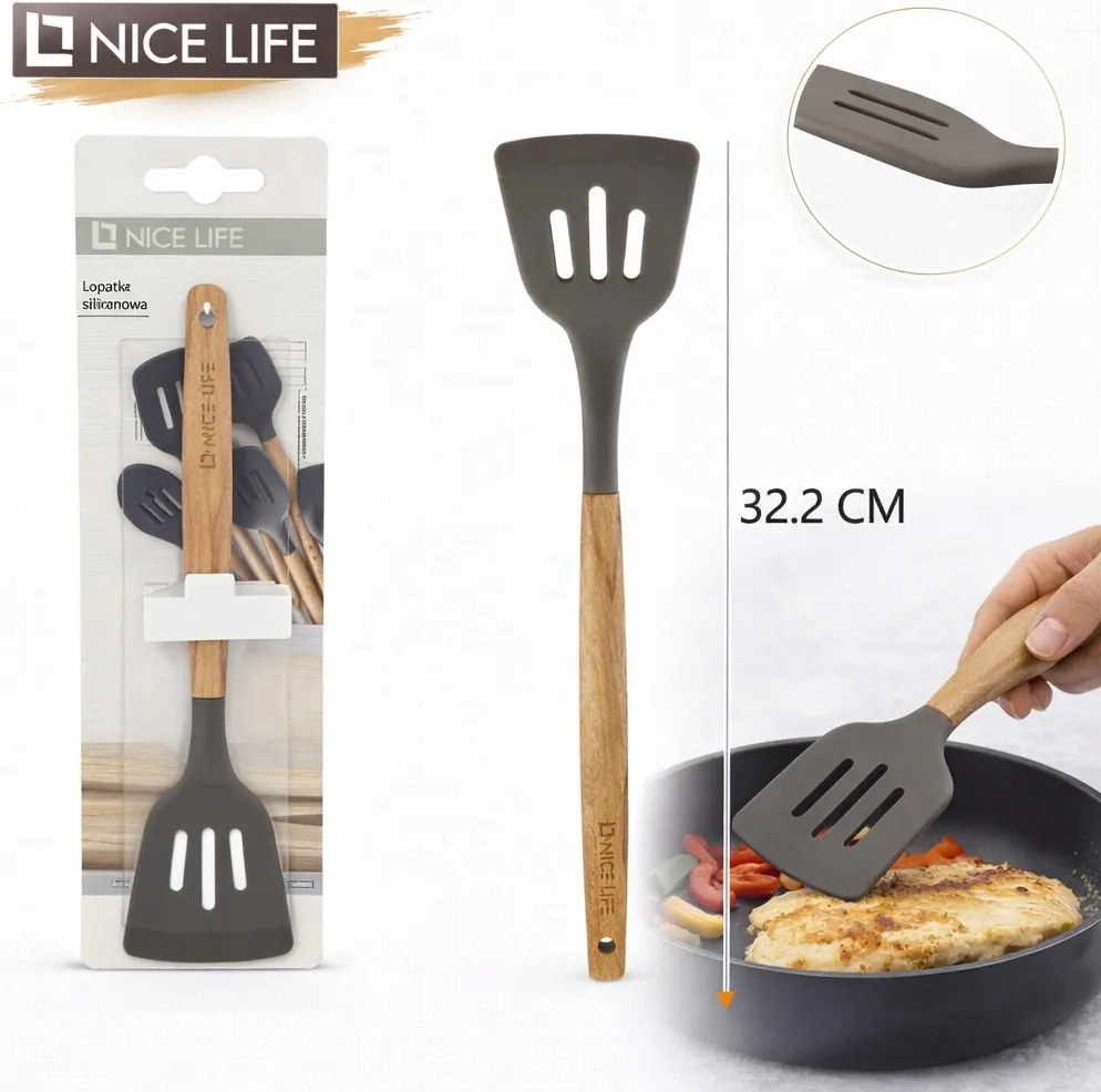 Konyhai Lapát Szilikonból, Fa Nyéllel