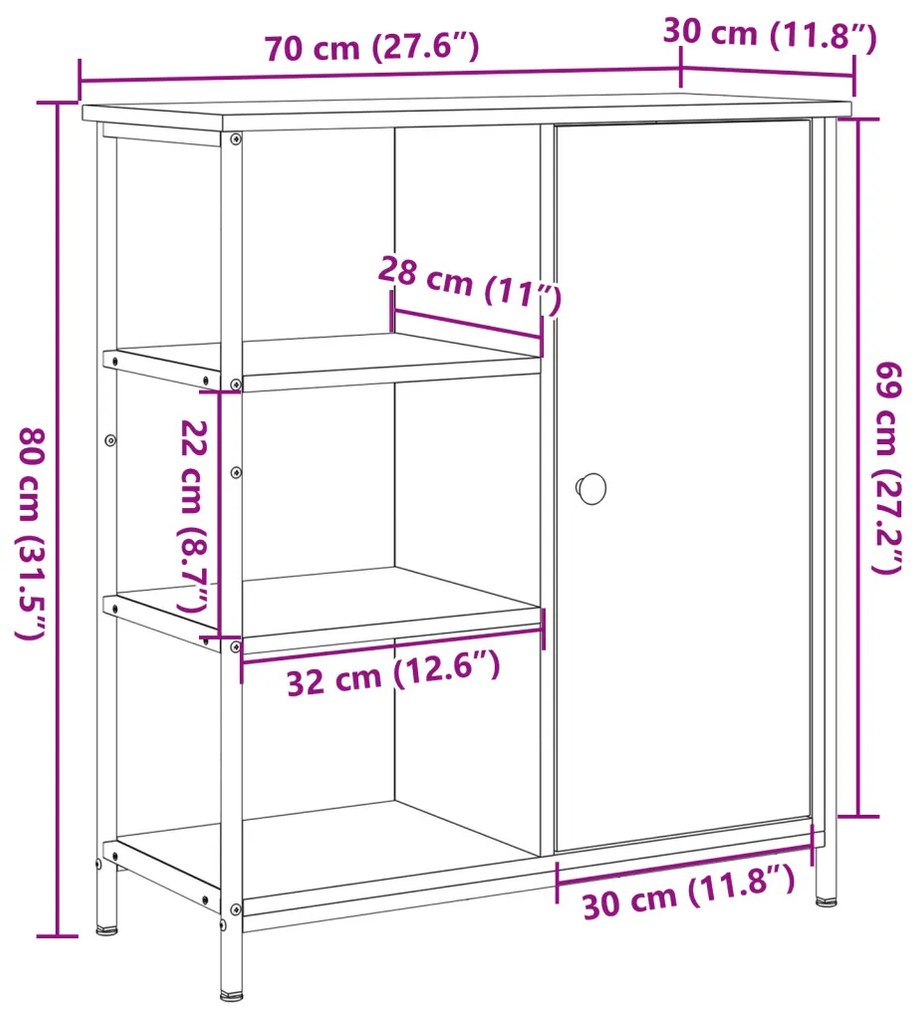 Fekete tölgy oldalfiók 70x30x80 cm Ragasztott fa